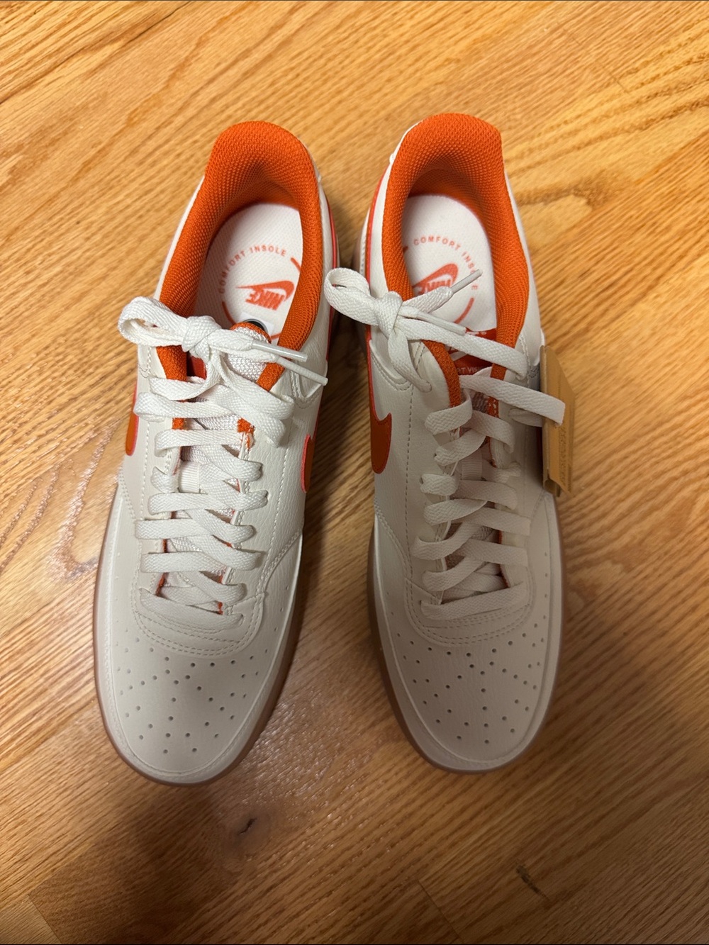 Nike Men’s White and Orange Low-Top Sneakers - Classic Swoosh